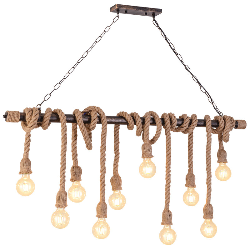 Farmhouse Exposed Bulb Pendant Light With Wood Hemp Rope - Ideal For Restaurants