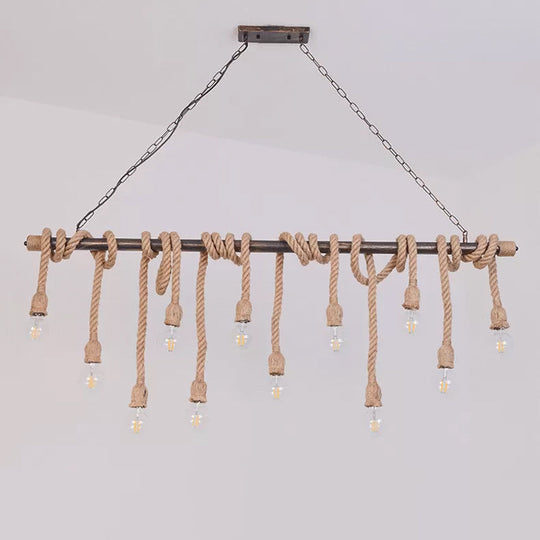 Farmhouse Exposed Bulb Pendant Light With Wood Hemp Rope - Ideal For Restaurants