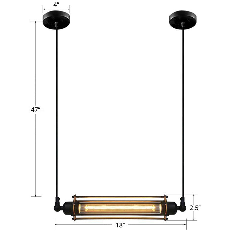 Rustic Black Tube Pendant Ceiling Light | 1-Bulb Restaurant Hanging Lamp Iron Finish Island Overhead