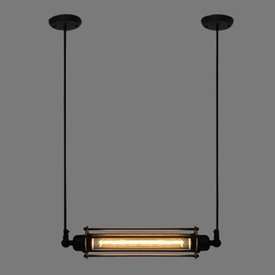 Rustic Black Tube Pendant Ceiling Light | 1-Bulb Restaurant Hanging Lamp Iron Finish Island Overhead