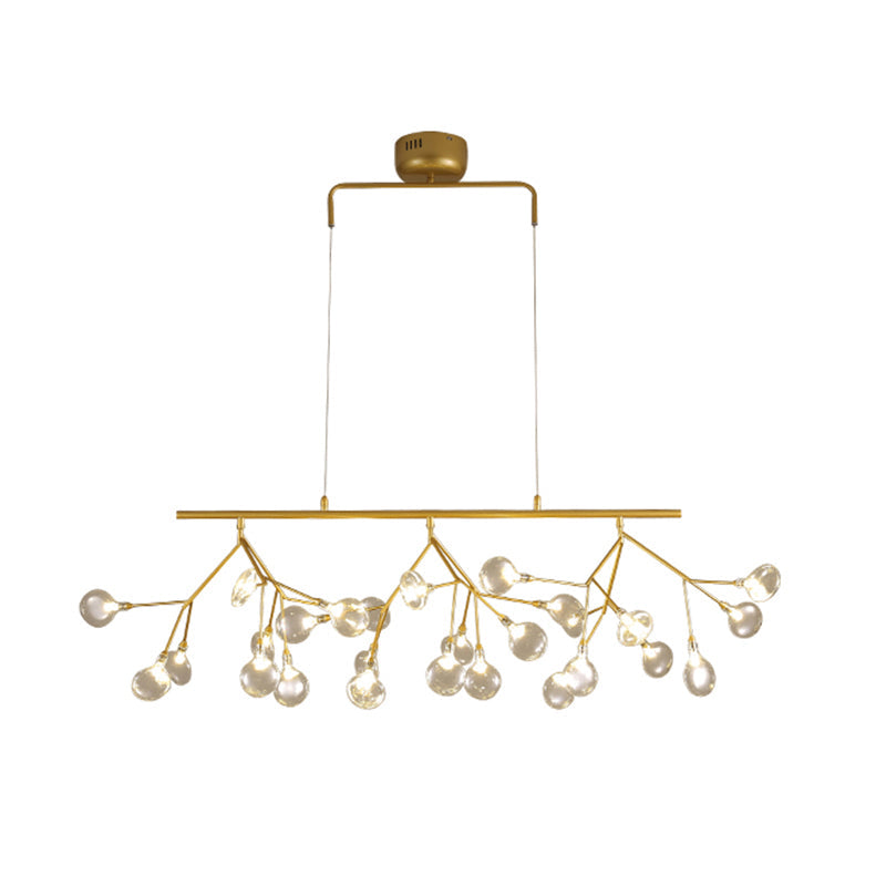 27-Bulb Island Light Brass Finish Hanging Lamp With Glass Shade - Minimalist Branch Design Smoke