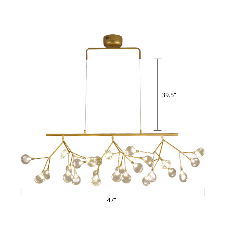 27-Bulb Island Light Brass Finish Hanging Lamp With Glass Shade - Minimalist Branch Design