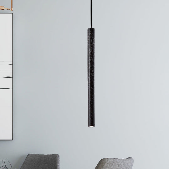 Nordic Style Concrete Pendant Light - 12"/21.5"H Tube, 1 Light, Black/White/Yellow