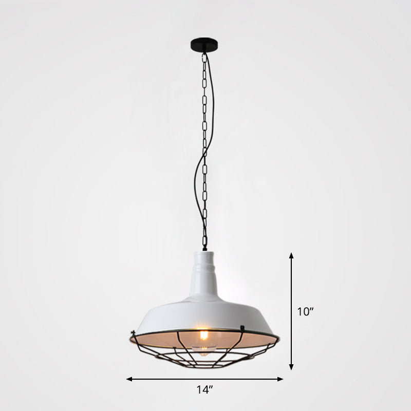 Loft Style Barn Pendant Light With Metal Shade And Tapered Cage Design