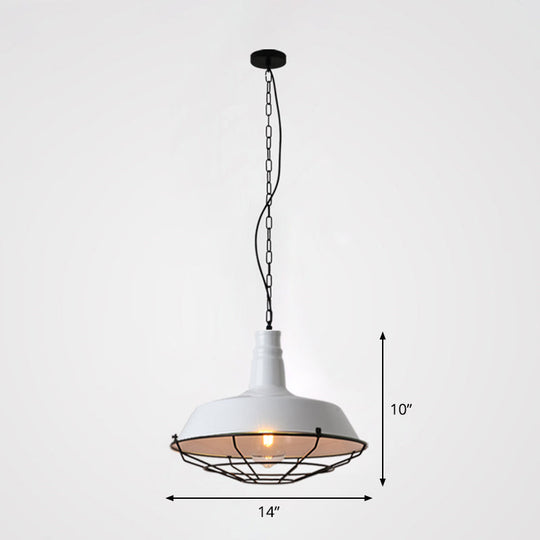 Loft Style Barn Pendant Light With Metal Shade And Tapered Cage Design