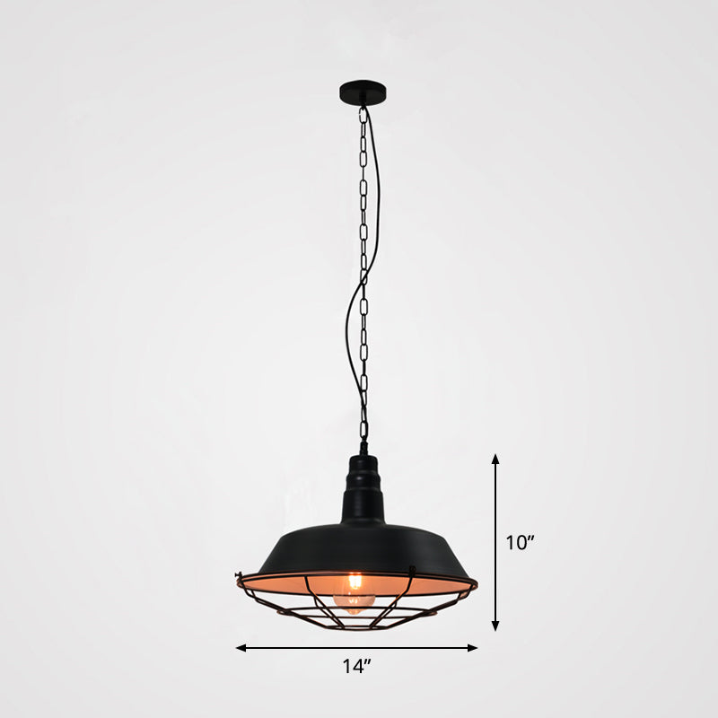 Loft Style Barn Pendant Light With Metal Shade And Tapered Cage Design