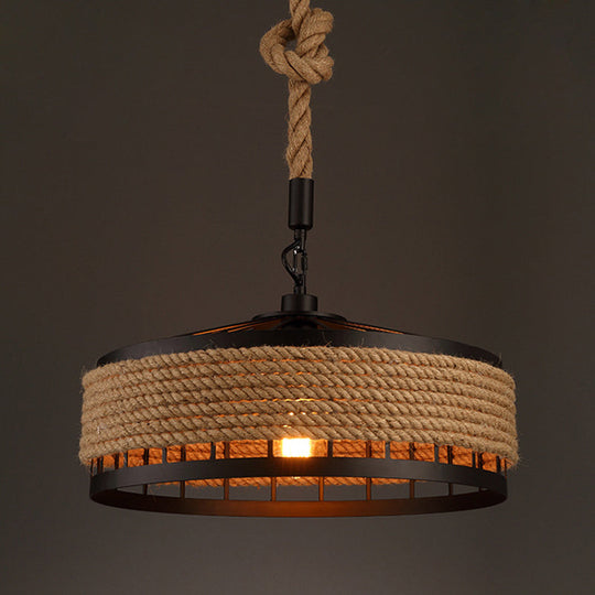 Rustic Hand-Twisted Rope Pendant Light With 1 Bulb For Restaurant In Black-Brown Black / 8