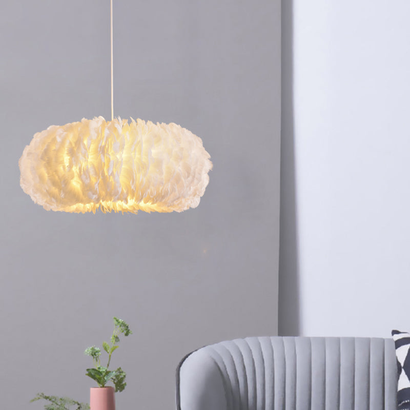 White Feather Donut Pendant Lamp for Bedroom Ceiling