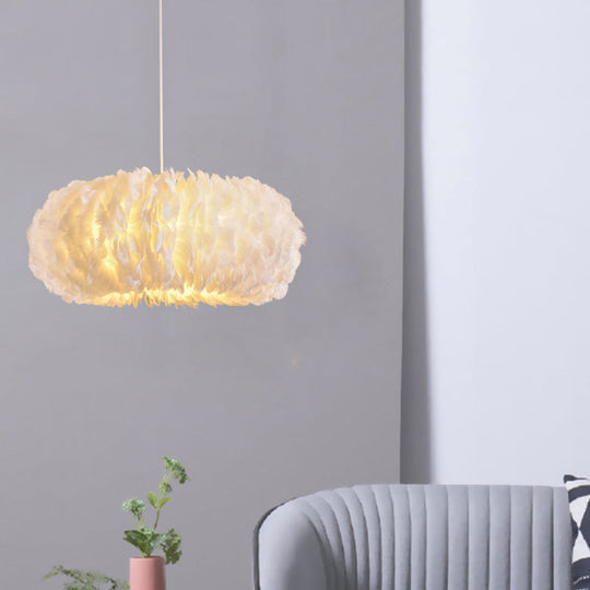 White Donut Pendant Feather Bedroom Ceiling Chandelier - Simple Stylish Lamp