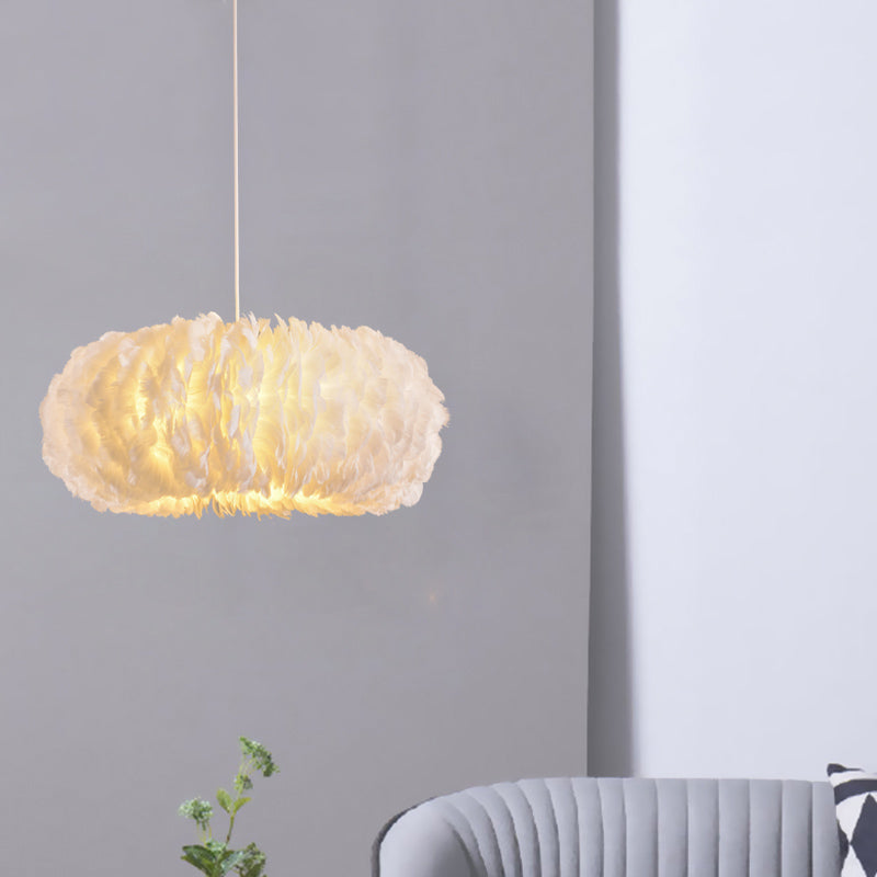 White Feather Donut Pendant Lamp for Bedroom Ceiling