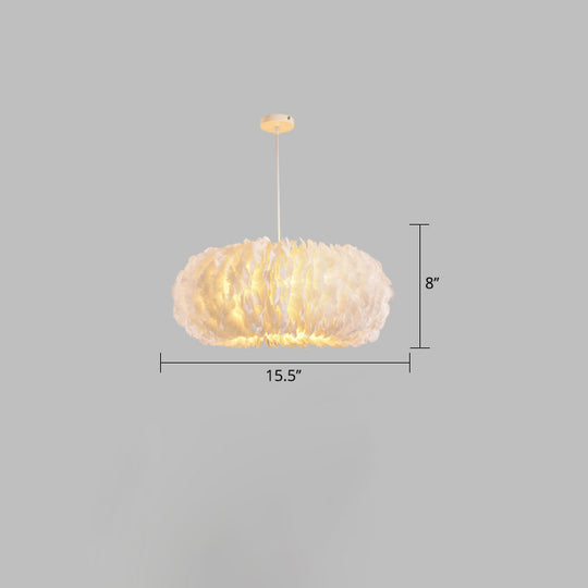 White Donut Pendant Feather Bedroom Ceiling Chandelier - Simple Stylish Lamp