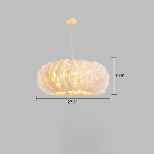 White Donut Pendant Feather Bedroom Ceiling Chandelier - Simple Stylish Lamp