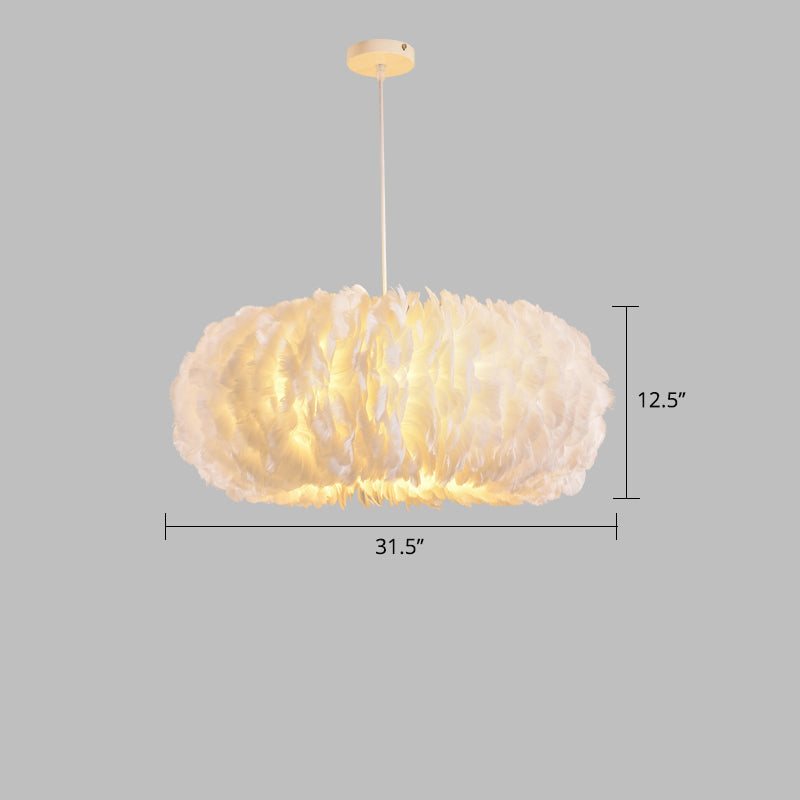 White Feather Donut Pendant Lamp for Bedroom Ceiling