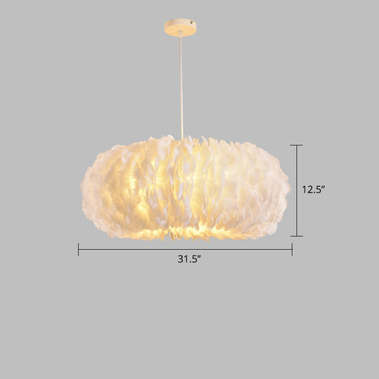 White Donut Pendant Feather Bedroom Ceiling Chandelier - Simple Stylish Lamp