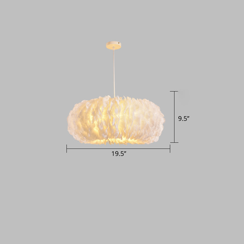 White Donut Pendant Feather Bedroom Ceiling Chandelier - Simple Stylish Lamp