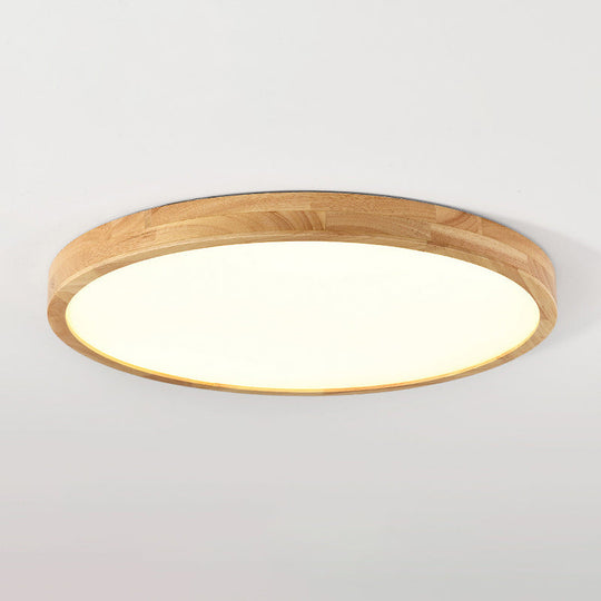 Nordic Led Wood Disc Flush Mount Light For Foyer