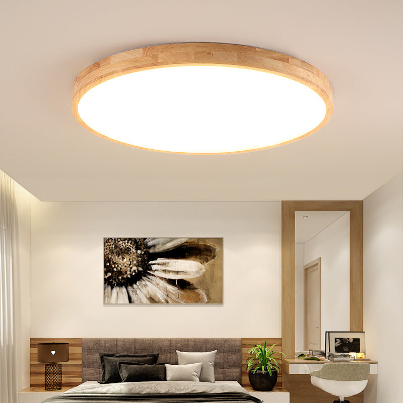 Nordic Led Wood Disc Flush Mount Light For Foyer