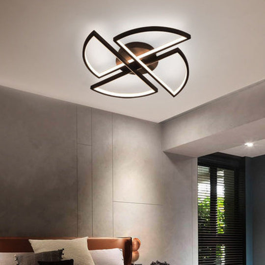 Minimalist LED Pinwheel-shaped Black Flush Mount Ceiling Light for Living Room