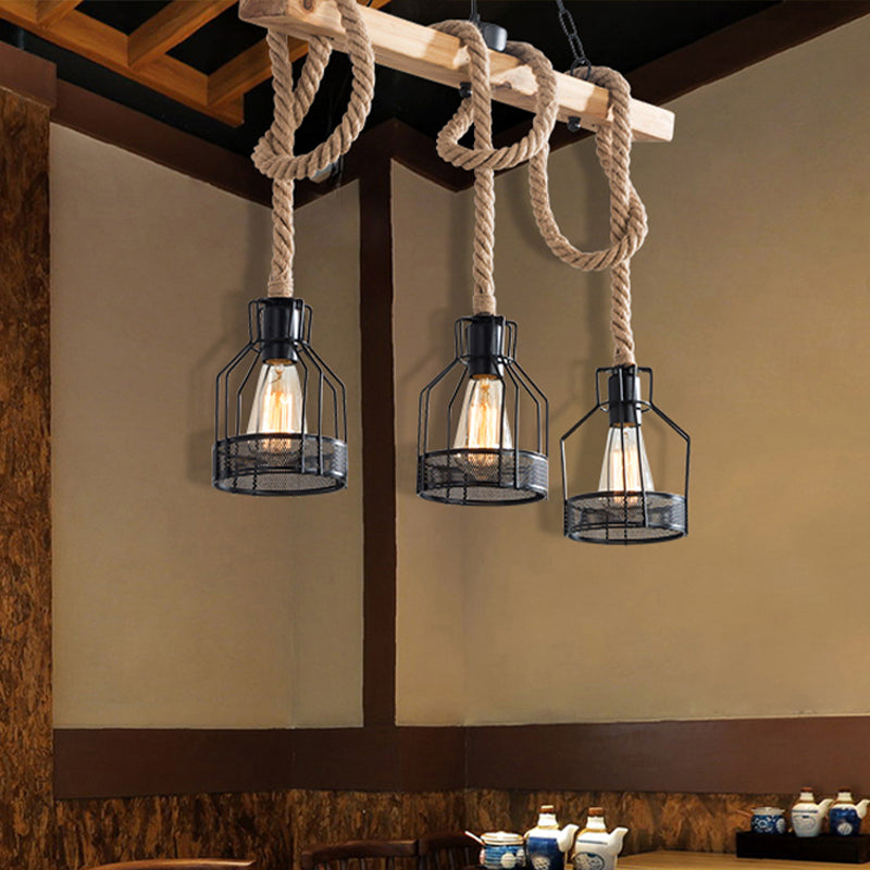 Hang-It-Out Farmhouse Pendant Lamp - Bottle Shaped Cage Design With Wood & Metal For Restaurants