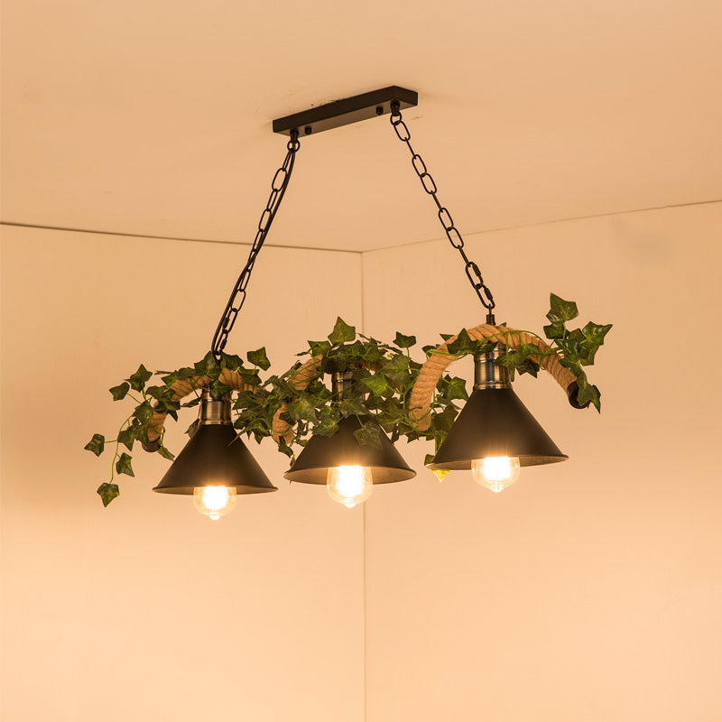 Green Faux Plant Farmhouse Pendant Island Light With Metallic Shade 3 / Cone