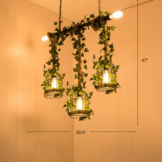 Green Faux Plant Farmhouse Pendant Island Light With Metallic Shade