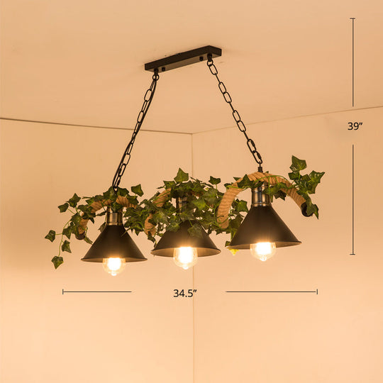 Green Faux Plant Farmhouse Pendant Island Light With Metallic Shade