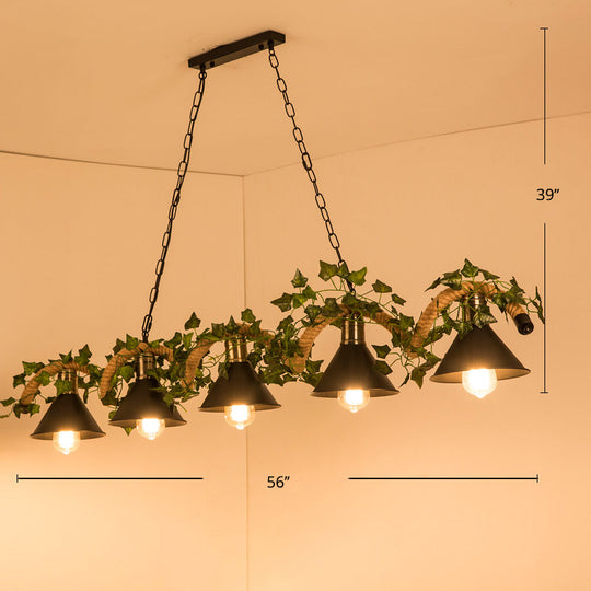 Green Faux Plant Farmhouse Pendant Island Light With Metallic Shade