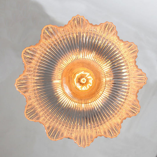 Nautical Brass Pendant Lamp - Clear Glass, Pleated Design, 1-Light Ceiling Fixture for Restaurants