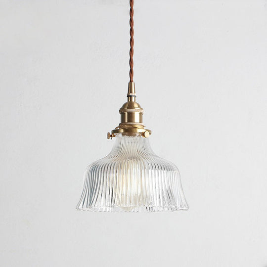 Nautical 1-Light Clear Glass Pendant Lamp With Brass Finish For Restaurants