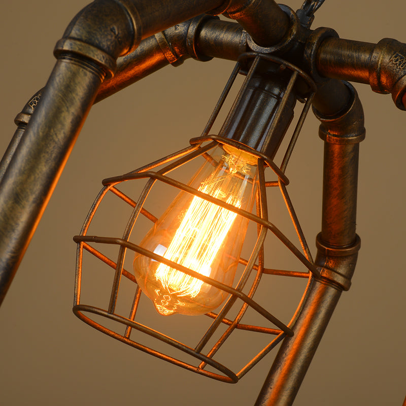 Brass Metal Dual Cage Pendant Light - Industrial Style for Dining Room - 1 Bulb Ceiling Hanging Lantern