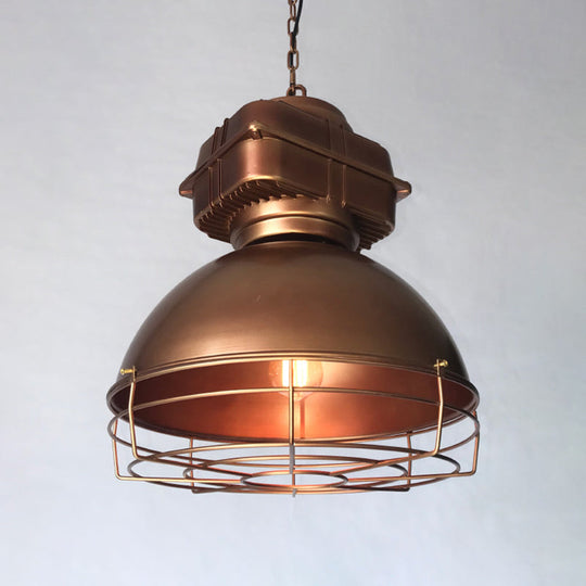 Industrial Dome Pendant Lighting With Metal Mine Light And Wire Cage Copper