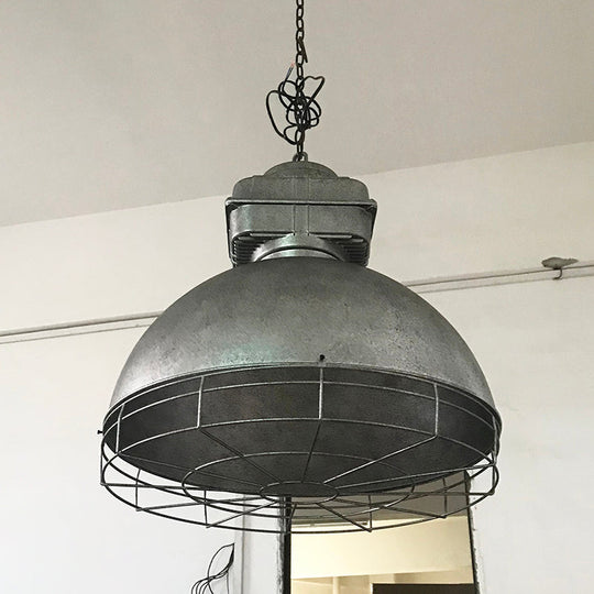 Single Head Industrial Dome Pendant Light with Wire Cage - Metal Mine Lighting