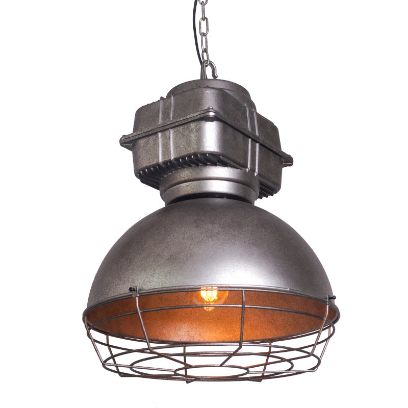 Single Head Industrial Dome Pendant Light with Wire Cage - Metal Mine Lighting