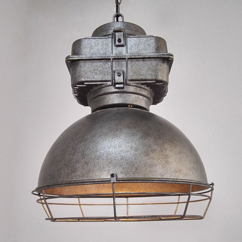 Single Head Industrial Dome Pendant Light with Wire Cage - Metal Mine Lighting