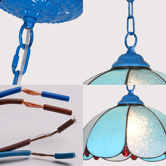 Mediterranean Dome Pendant Light - Hand-Crafted Glass Fixture for Restaurants