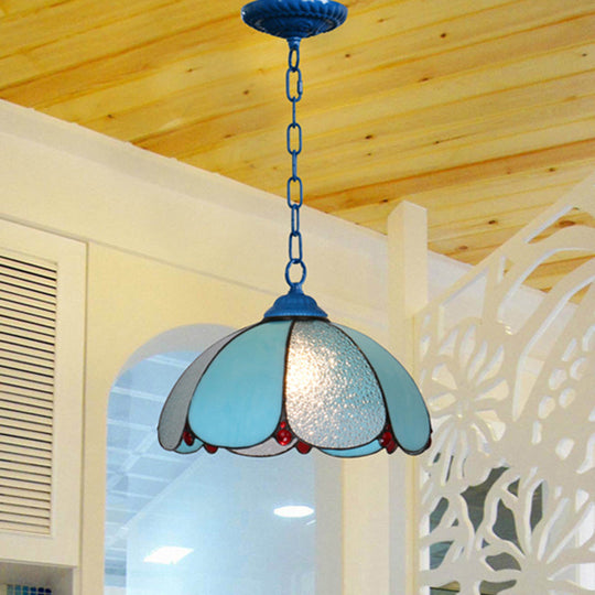 Mediterranean Dome Pendant Light - Hand-Crafted Glass Fixture for Restaurants