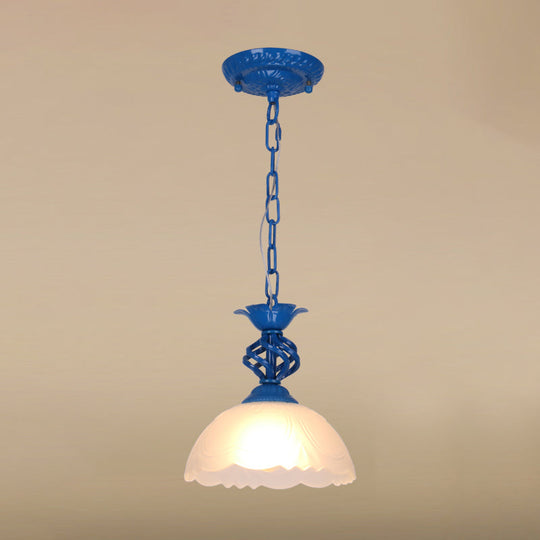 Mediterranean Dome Pendant Light - Hand-Crafted Glass Fixture for Restaurants