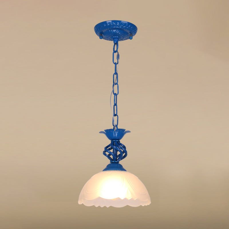 Hand-Crafted Mediterranean Glass Pendant Light For Restaurants Blue / Ivory