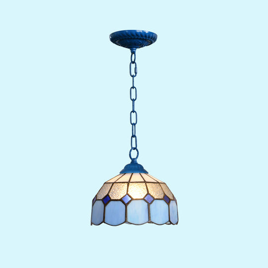 Mediterranean Dome Pendant Light - Hand-Crafted Glass Fixture for Restaurants