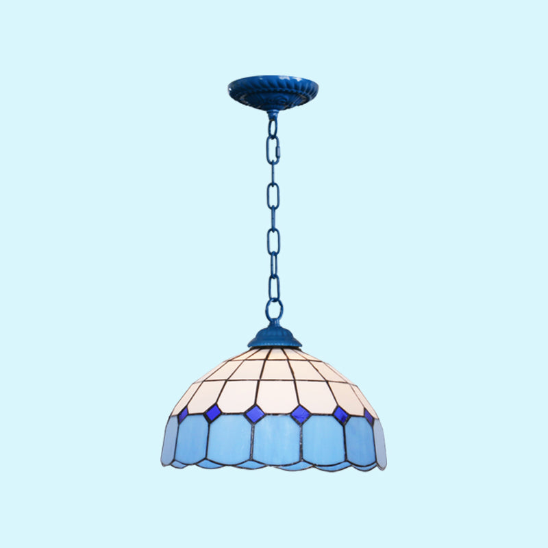 Mediterranean Dome Pendant Light - Hand-Crafted Glass Fixture for Restaurants