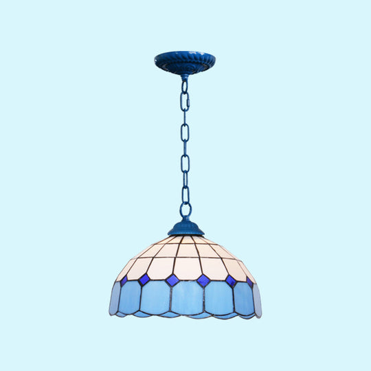 Hand-Crafted Mediterranean Glass Pendant Light For Restaurants Blue / Sky