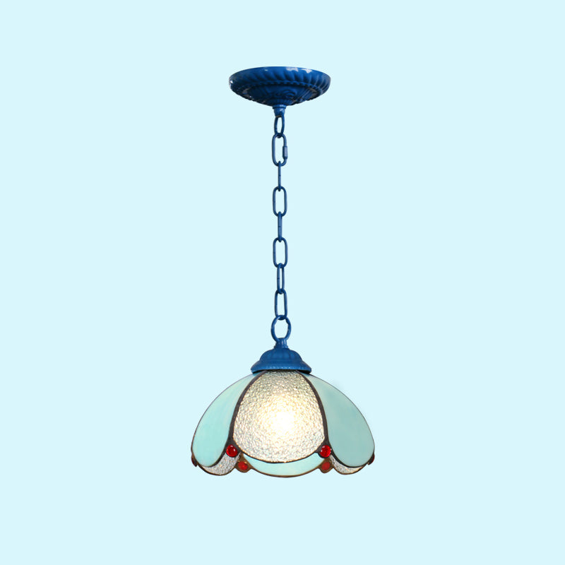 Mediterranean Dome Pendant Light - Hand-Crafted Glass Fixture for Restaurants