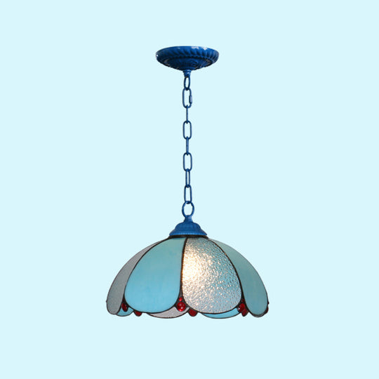 Mediterranean Dome Pendant Light - Hand-Crafted Glass Fixture for Restaurants