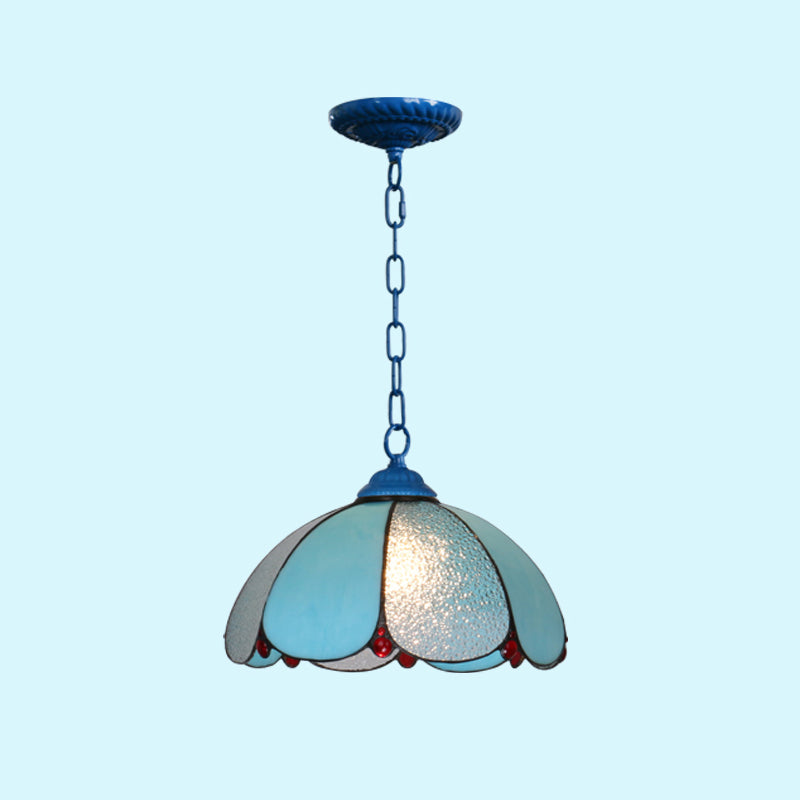 Hand-Crafted Mediterranean Glass Pendant Light For Restaurants Blue /