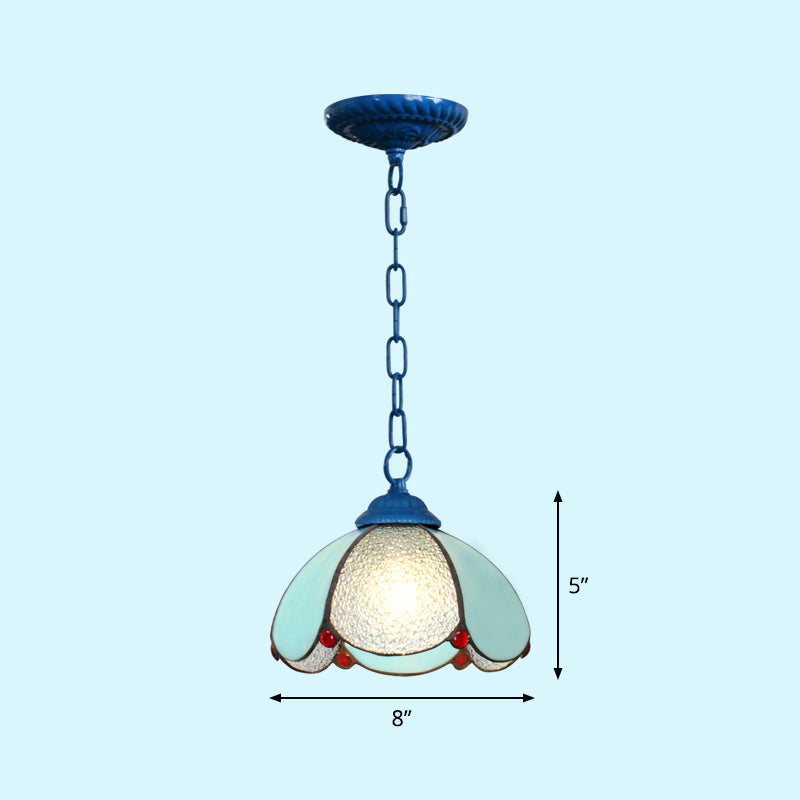 Mediterranean Dome Pendant Light - Hand-Crafted Glass Fixture for Restaurants