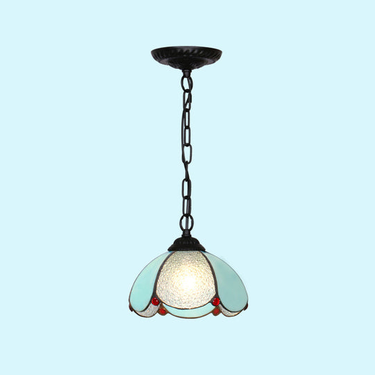 Mediterranean Dome Pendant Light - Hand-Crafted Glass Fixture for Restaurants