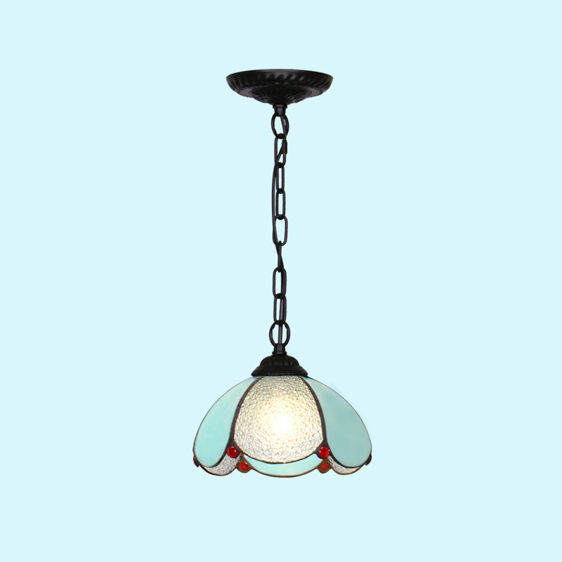 Hand-Crafted Mediterranean Glass Pendant Light For Restaurants Black / Green