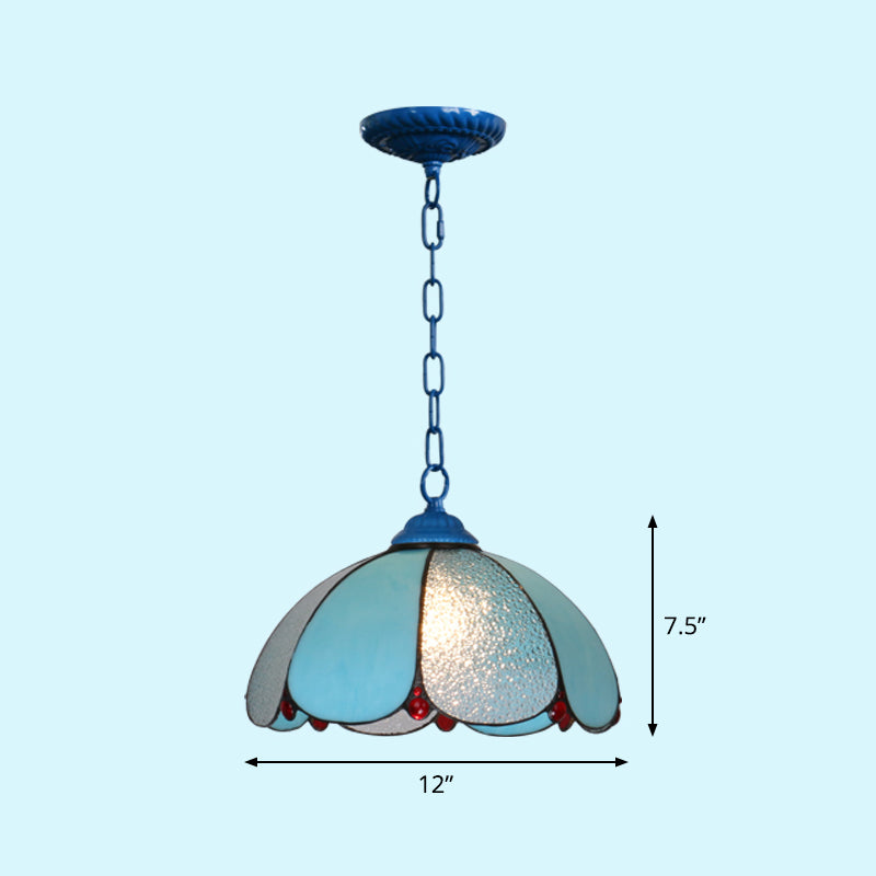 Mediterranean Dome Pendant Light - Hand-Crafted Glass Fixture for Restaurants