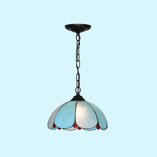 Mediterranean Dome Pendant Light - Hand-Crafted Glass Fixture for Restaurants