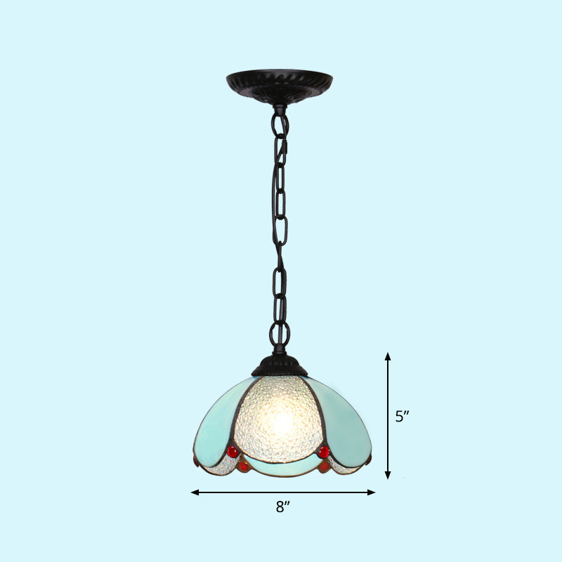 Mediterranean Dome Pendant Light - Hand-Crafted Glass Fixture for Restaurants